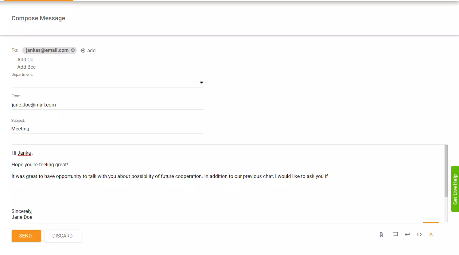 Esempio di apertura email