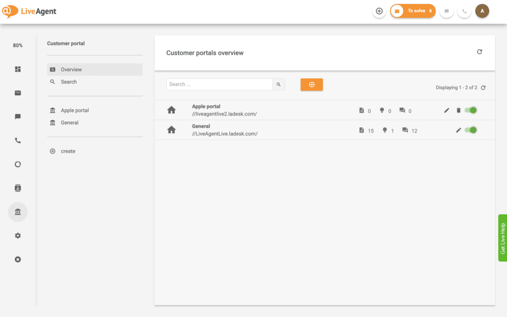 Create multiple customer portals with LiveAgent