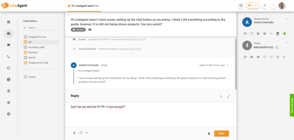 Rispondere ai messaggi di Facebook Messenger da LiveAgent