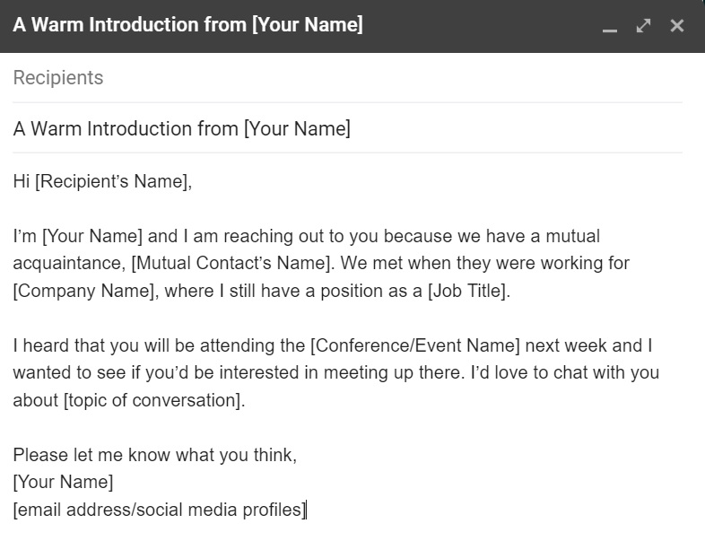 Modello di email di presentazione calorosa