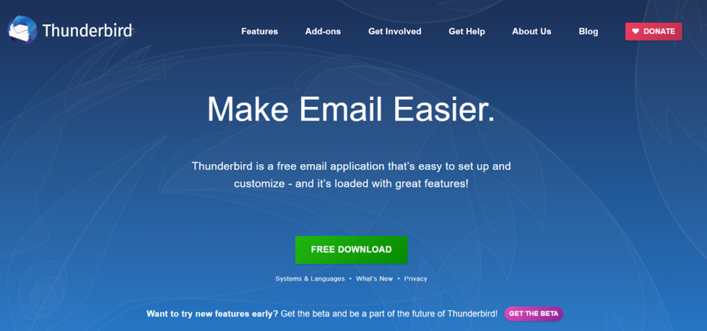 Homepage di Thunderbird