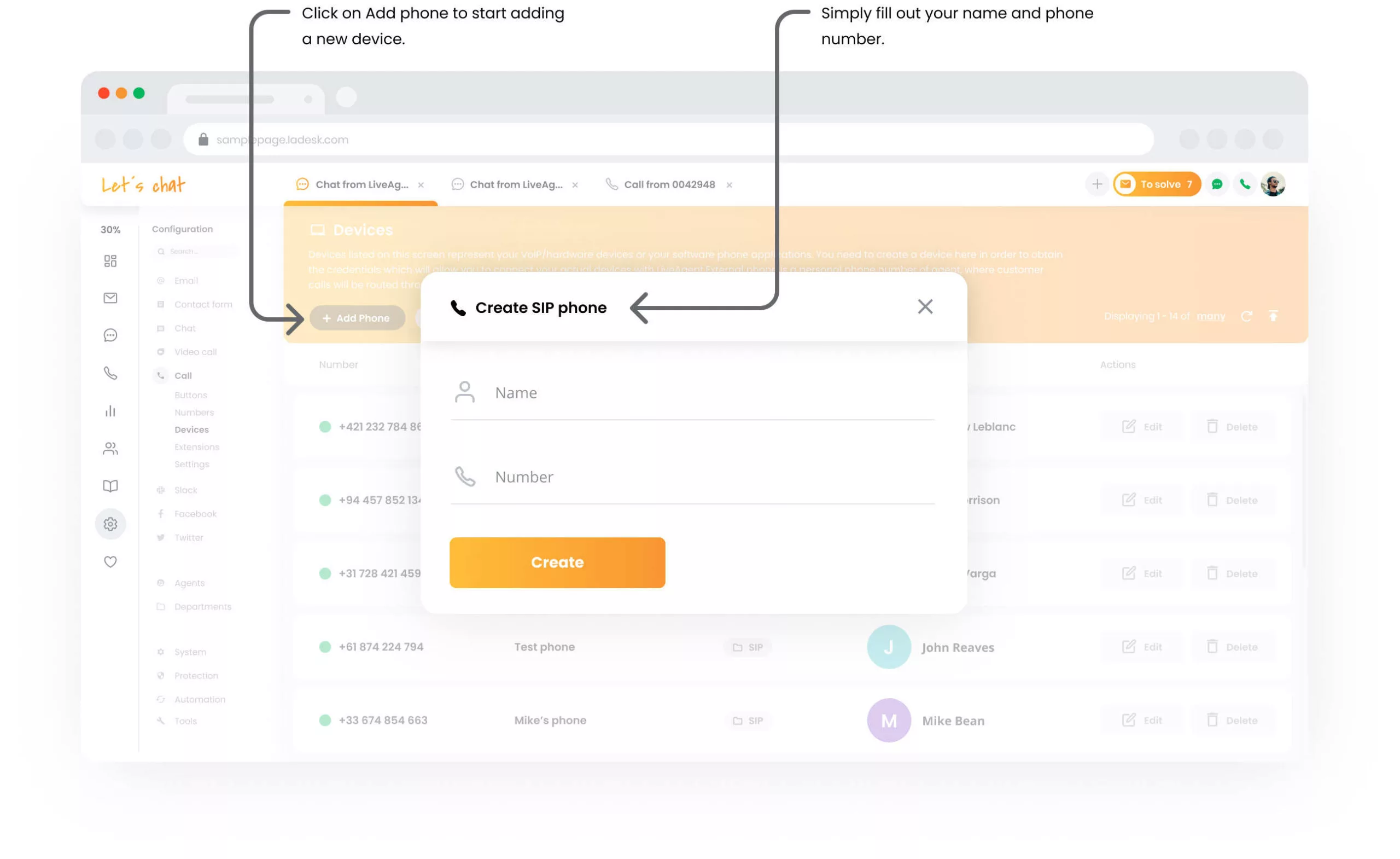 Dispositivi di chiamata LiveAgent