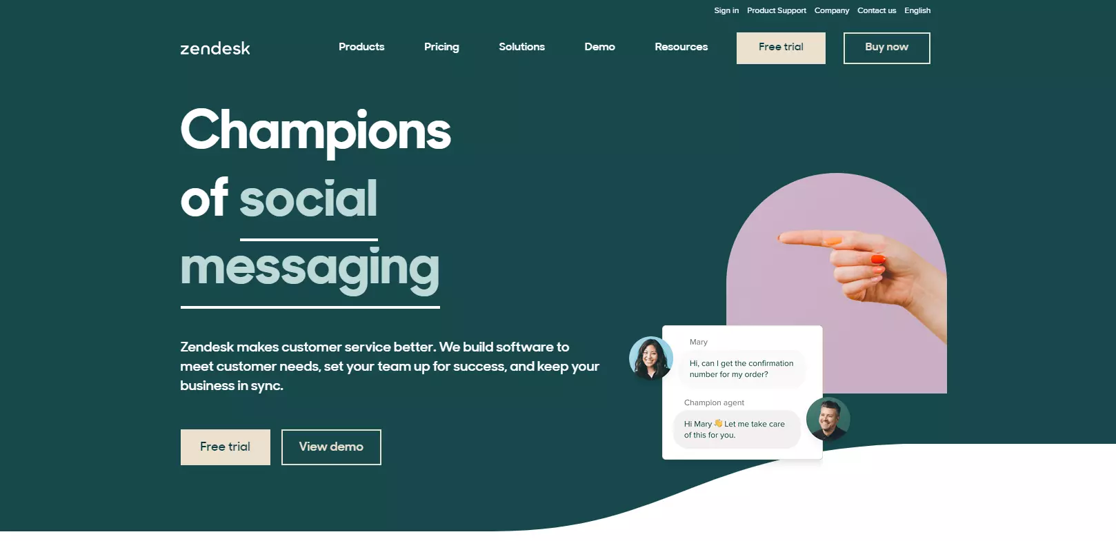 Homepage di Zendesk