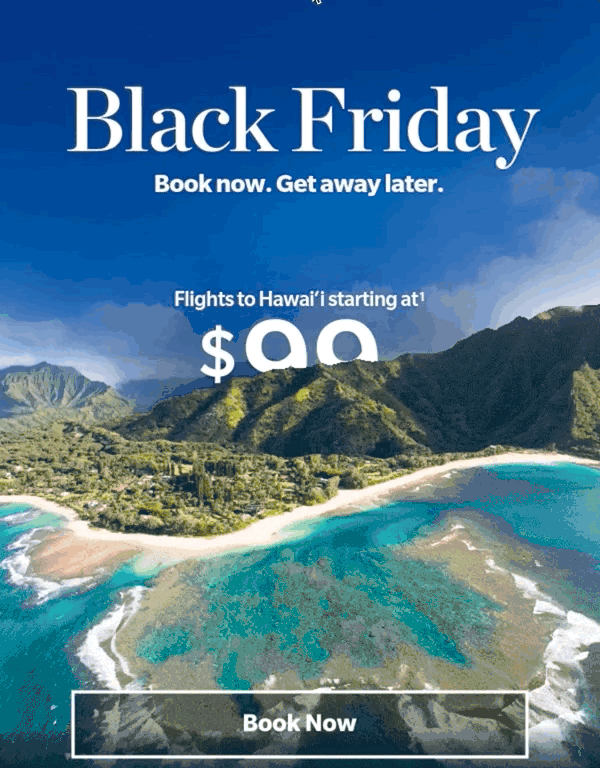 Modello di email Black Friday di Hawaiian Airlines