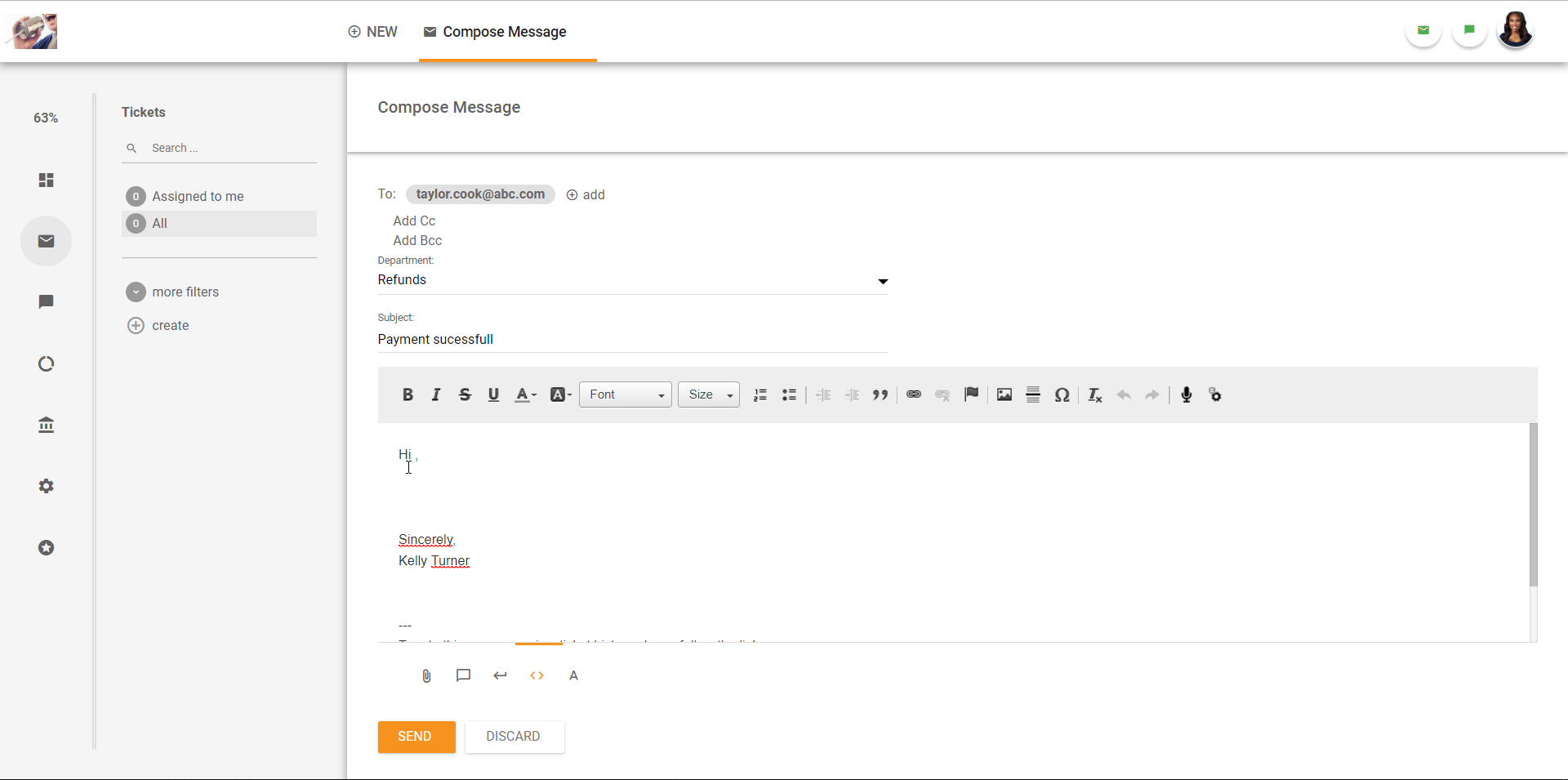 Panoramica dell'interfaccia di ticketing in LiveAgent.